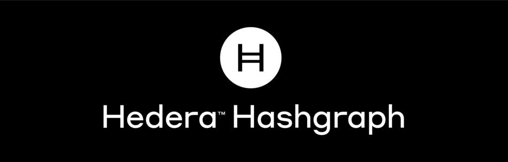 The Logo of Hedera Hashgraph cryptocurrency in white on a black background